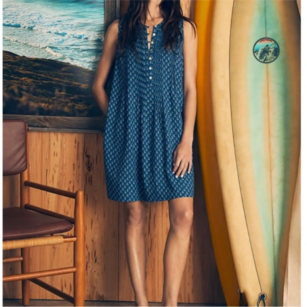 NWT Faherty Isha Dress in Blue Gobi Floral Print Linen Blend Small - Picture 1 of 8